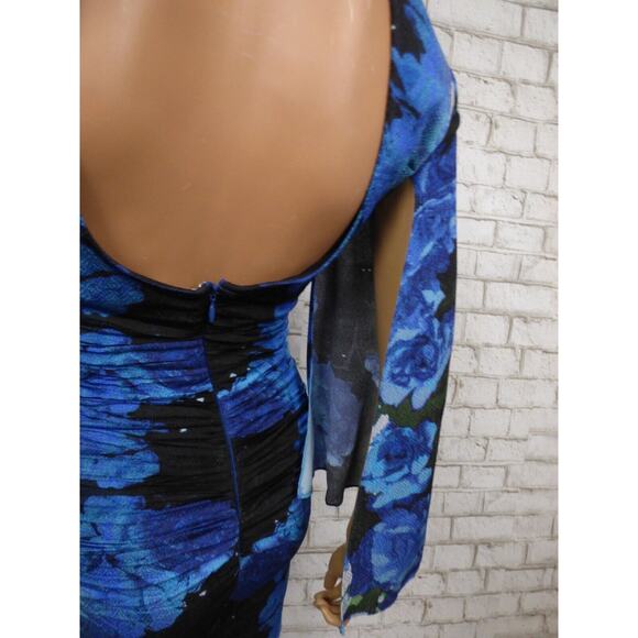 $348 Tracy Reese Blue Foral Cutout Back Flutter Sleeve Ruched Dress 2 NWT - Picture 12 of 16
